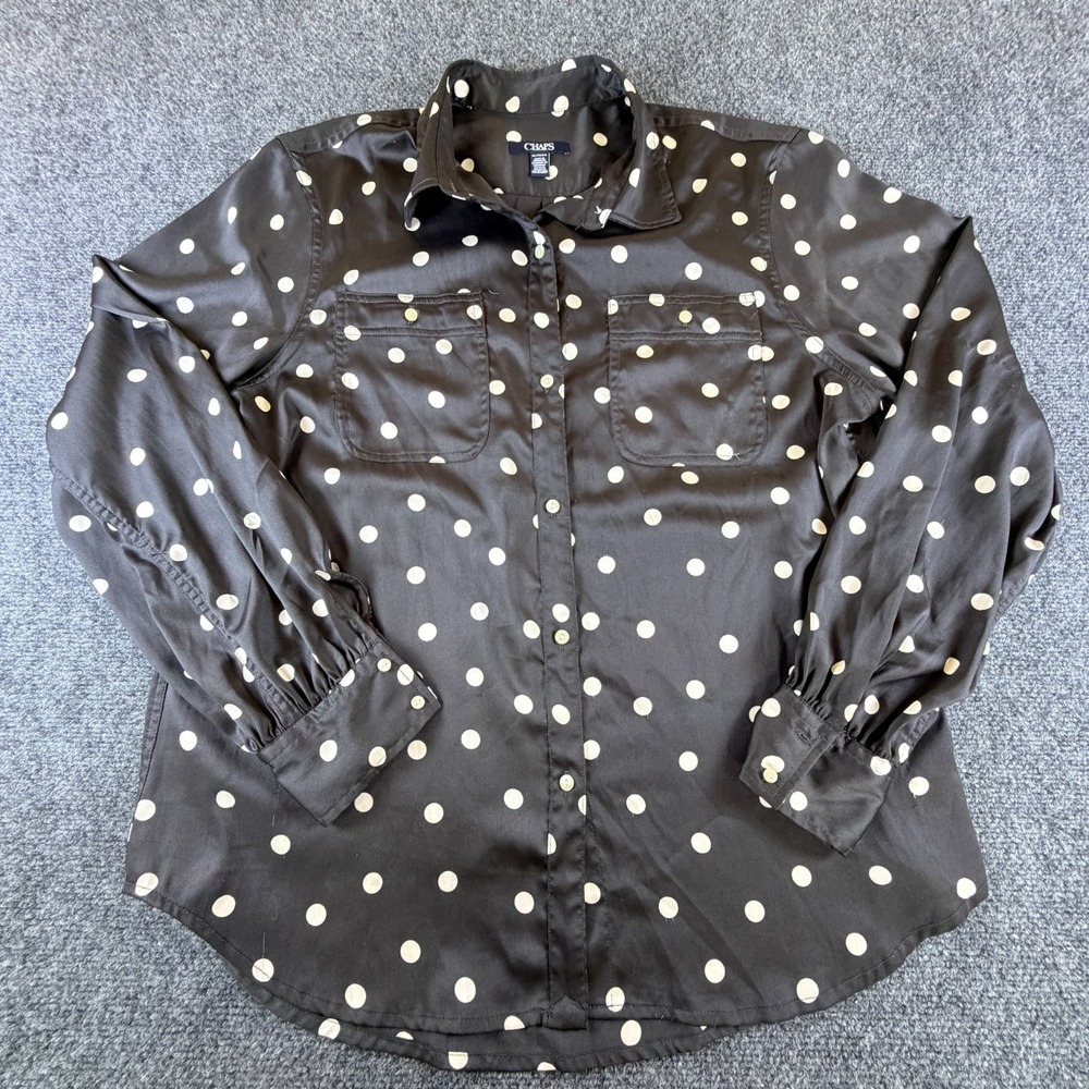 Chaps‎ Shirt Womens XL Black White Casual Polka Dot Classic Travel Button Up